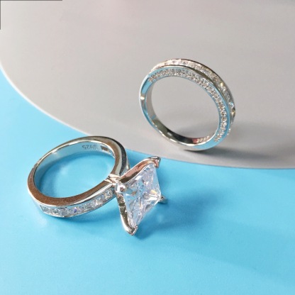 3Ct Moissanite 4-Prong Wedding Ring Set For Women In Sterling Silver