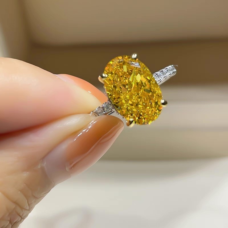 4.5Ct Yellow Oval Gemstone Gold Prong Setting Ring-Sterling Silver-lornajewelry