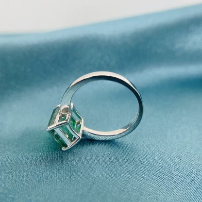 4Ct Emerald Cut Green Engagement Ring In Sterling Silver