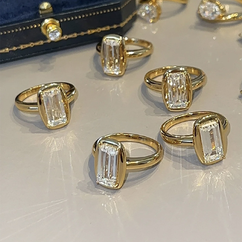 3.5Ct Solitaire Emerald Cut Gold Ring for Women-Sterling Silver-lornajewelry