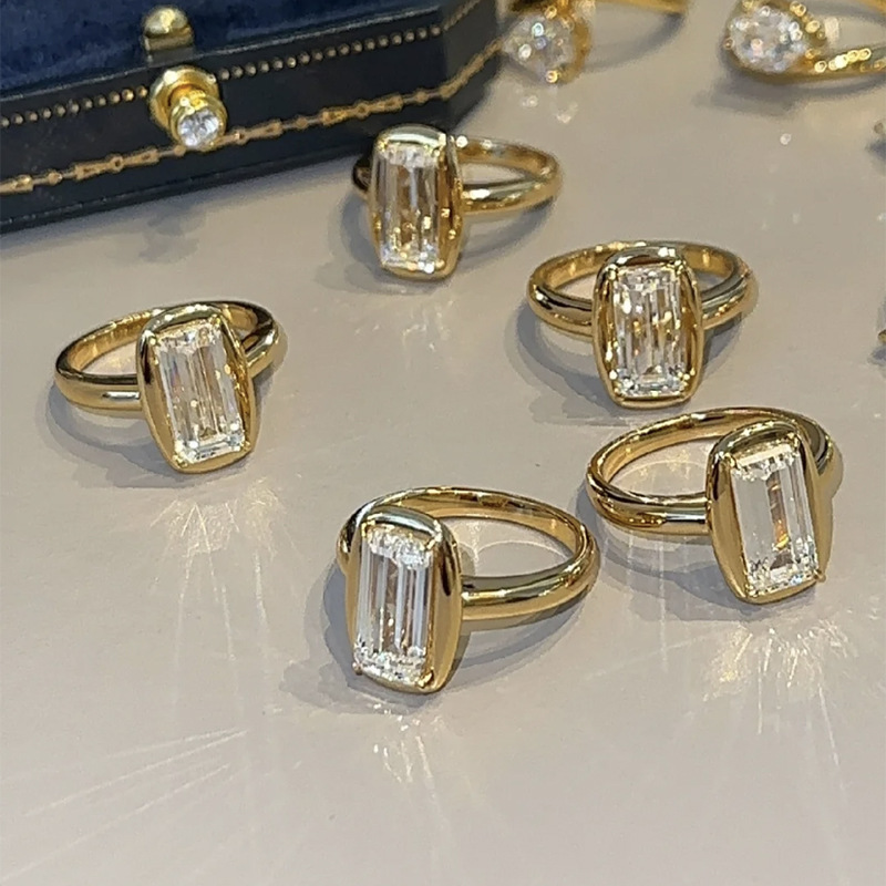 3.5Ct Solitaire Emerald Cut Gold Ring for Women-Sterling Silver-lornajewelry