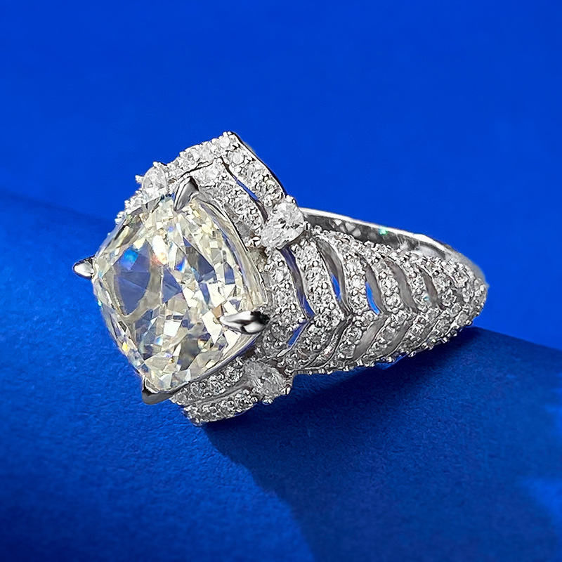 5Ct Cushion Cut Pave Halo Luxury Setting Ring-Sterling Silver-lornajewelry