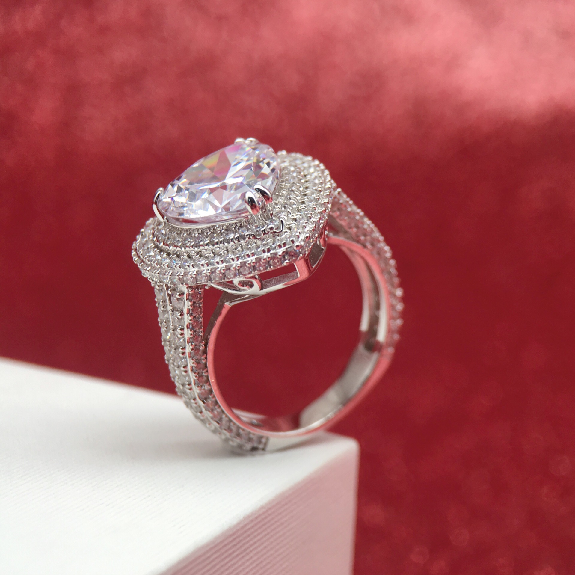3.5Ct Heart Cut Double Halo Split Shank Exquisite Pave Engagement Ring