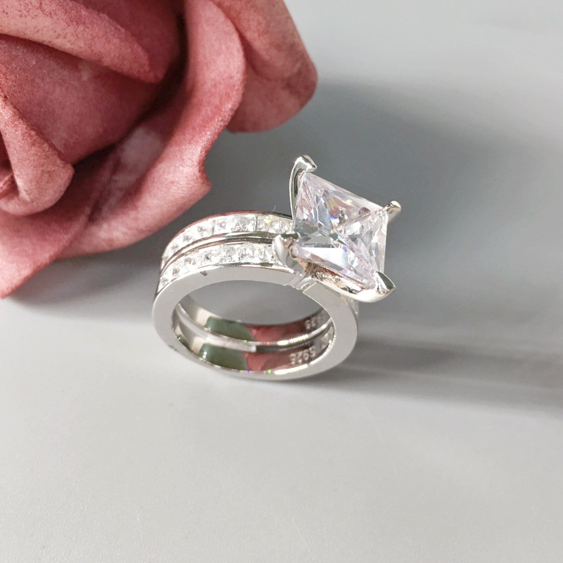 3Ct Moissanite 4-Prong Wedding Ring Set For Women In Sterling Silver