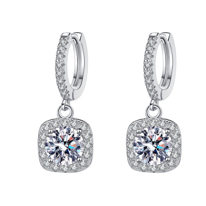 Moissanite Square Halo Drop Earrings
