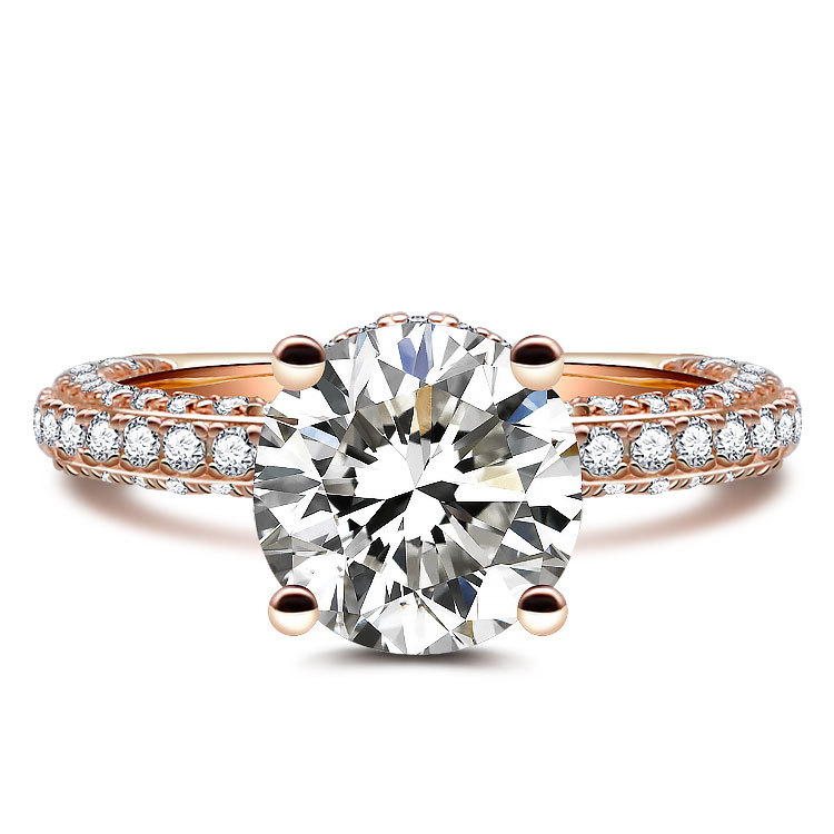 2Ct Round Cut  Rose Gold Full Pave Engagement Ring In Sterling Silver
