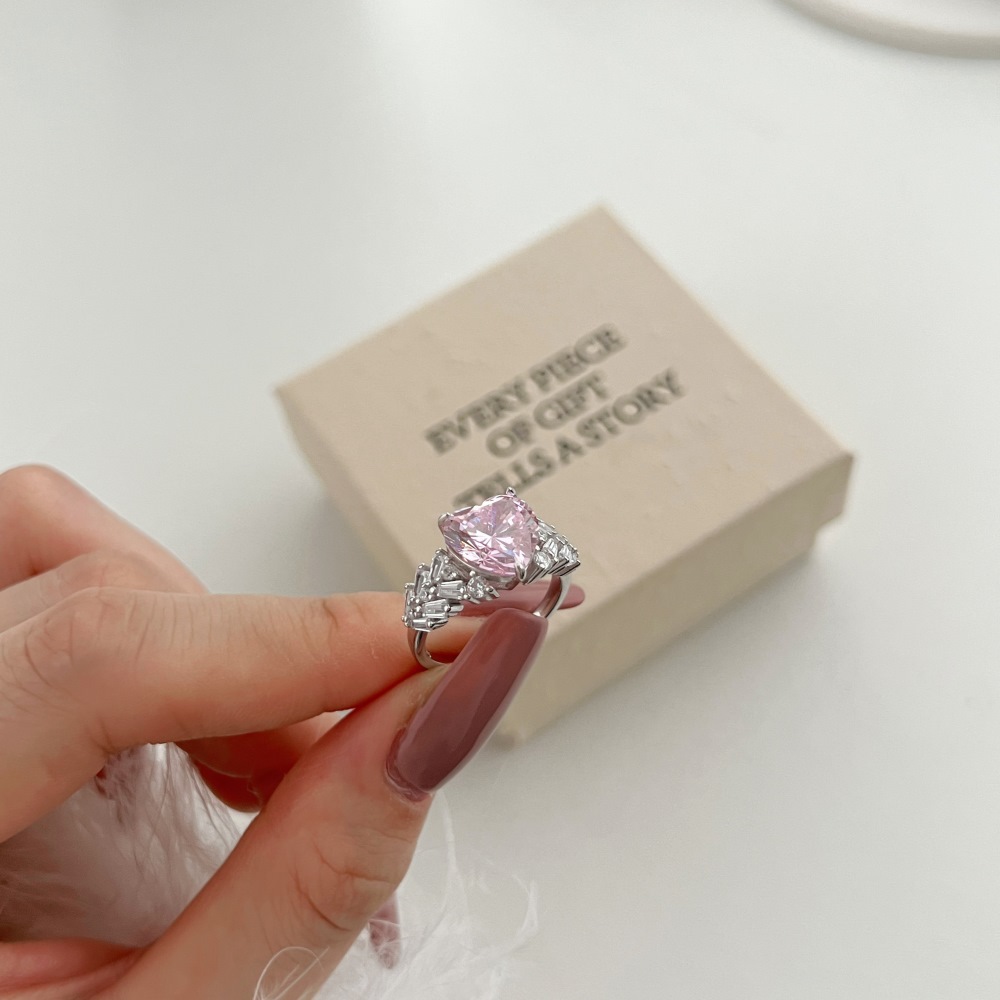 3.5Ct Pink Heart Cut Baguette Setting Ring-Sterling Silver-lornajewelry