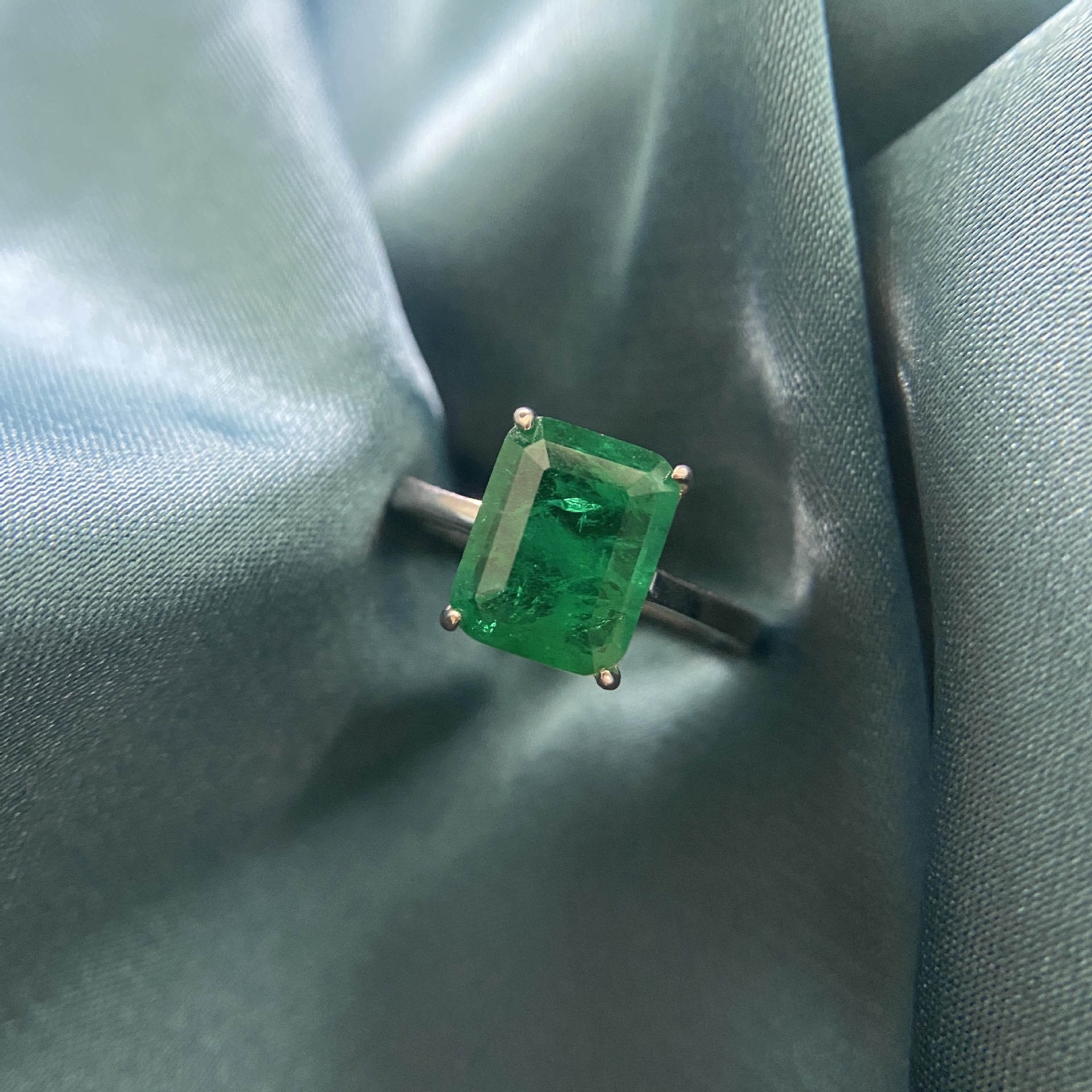 4Ct Emerald Cut Green Engagement Ring In Sterling Silver