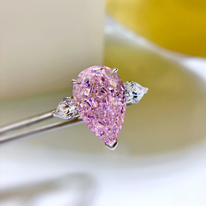 8Ct Elegant Pear Cut Pink Sapphire Three Stone Engagement Ring In Sterling Silver-Sterling Silver-lornajewelry