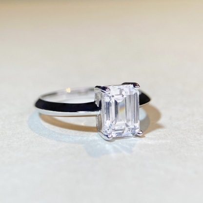 2Ct Moissanite Emerald Cut Solitaire Engagement Ring in Sterling Silver