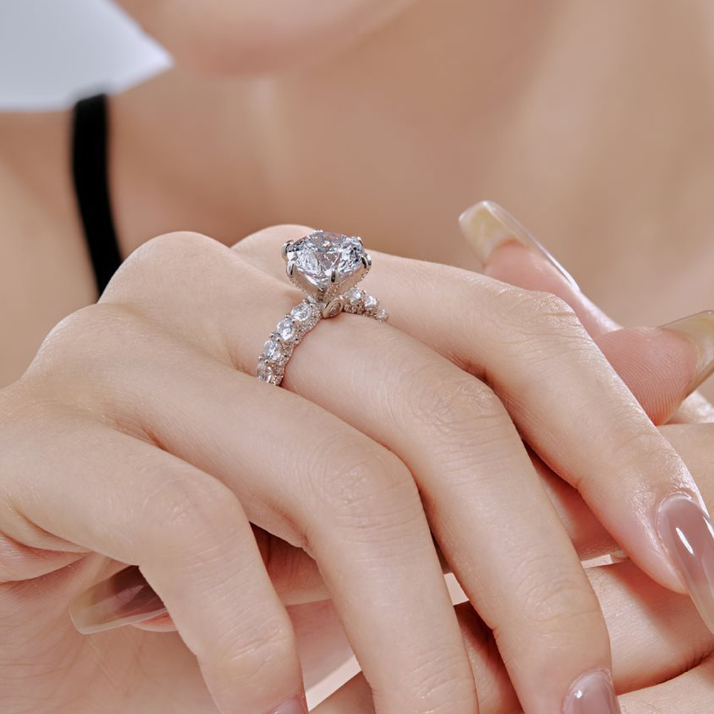 5Ct White Round Cut Prong Setting Ring-Sterling Silver-lornajewelry
