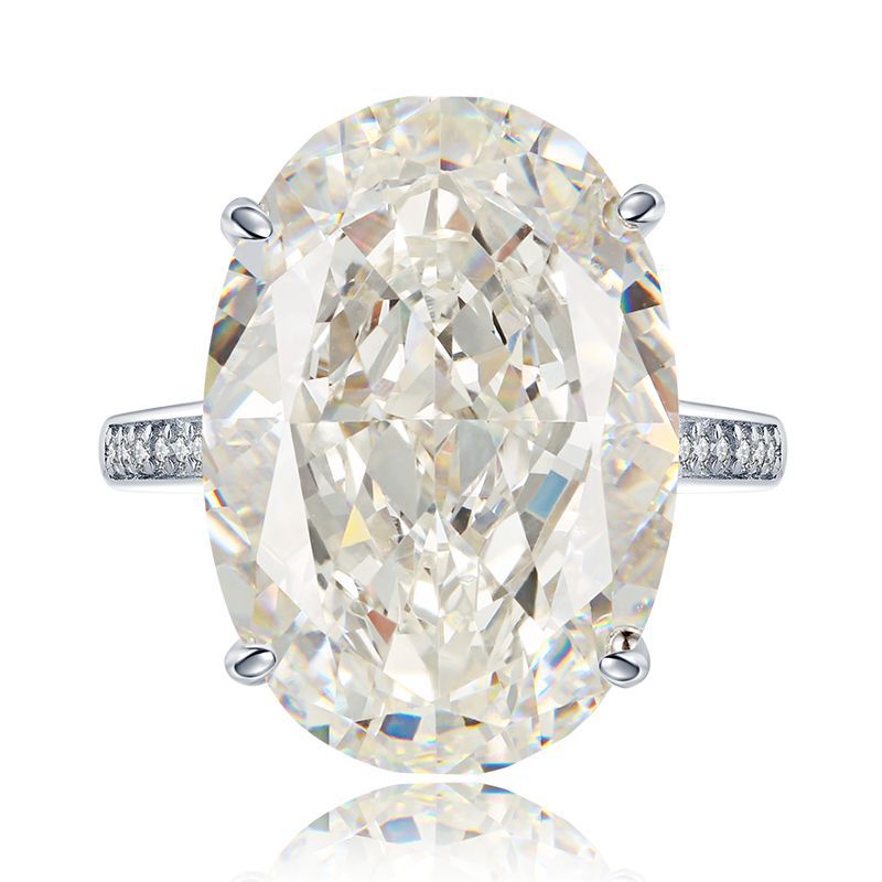 21.5Ct Huge Oval Cut White Gemstone Design Ring-Sterling Silver-lornajewelry