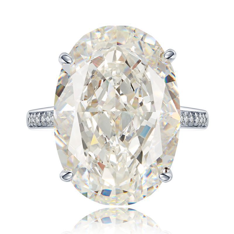 21.5Ct Huge Oval Cut White Gemstone Design Ring-Sterling Silver-lornajewelry