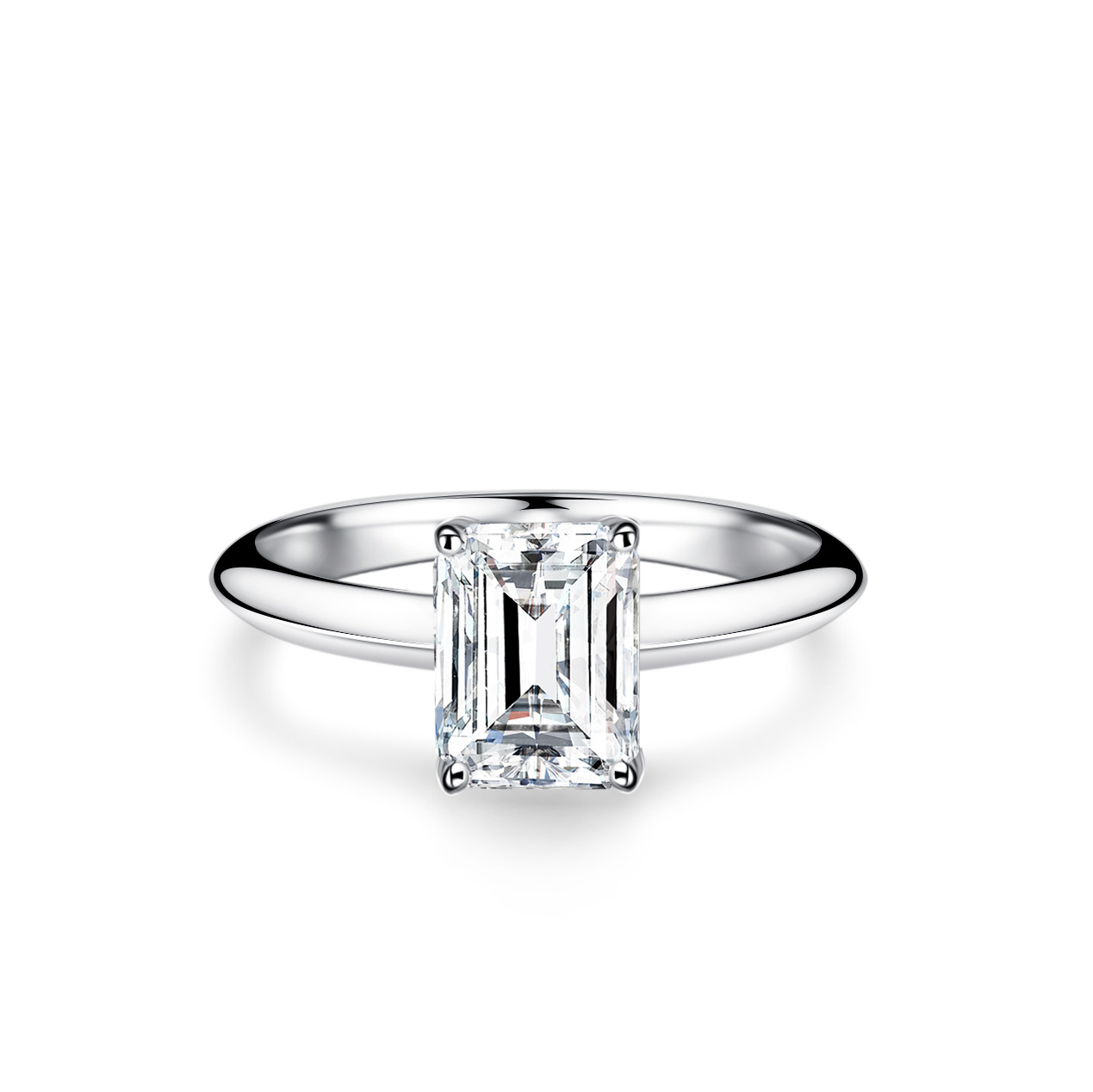 2Ct Moissanite Emerald Cut Four-Prong Engagement Ring in Sterling Silver