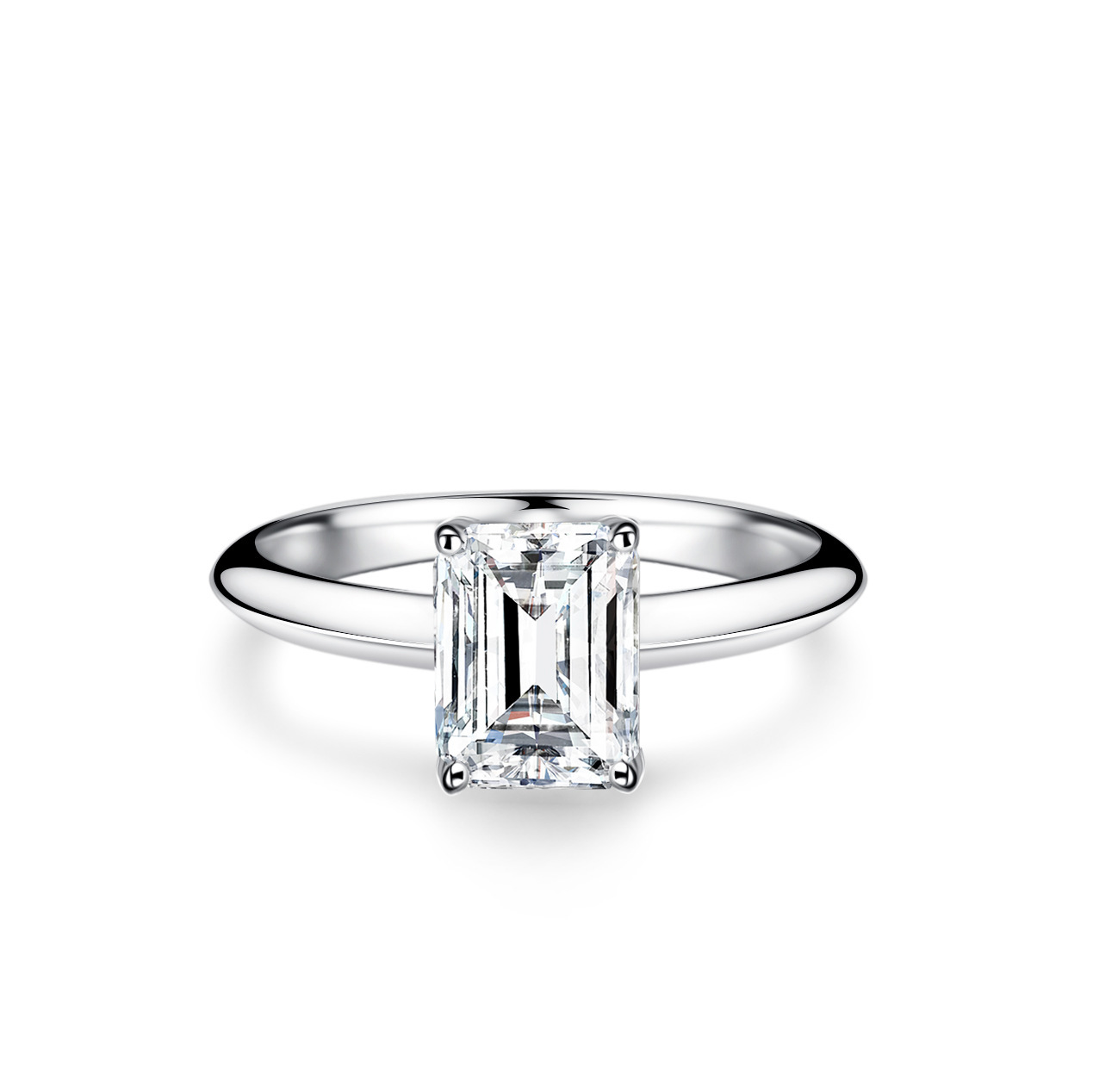 2Ct Moissanite Emerald Cut Four-Prong Engagement Ring in Sterling Silv