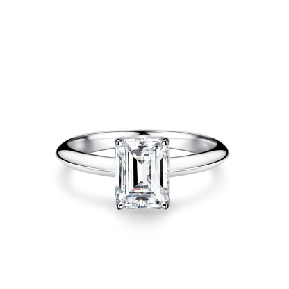 2Ct Moissanite Emerald Cut Four-Prong Engagement Ring in Sterling Silver