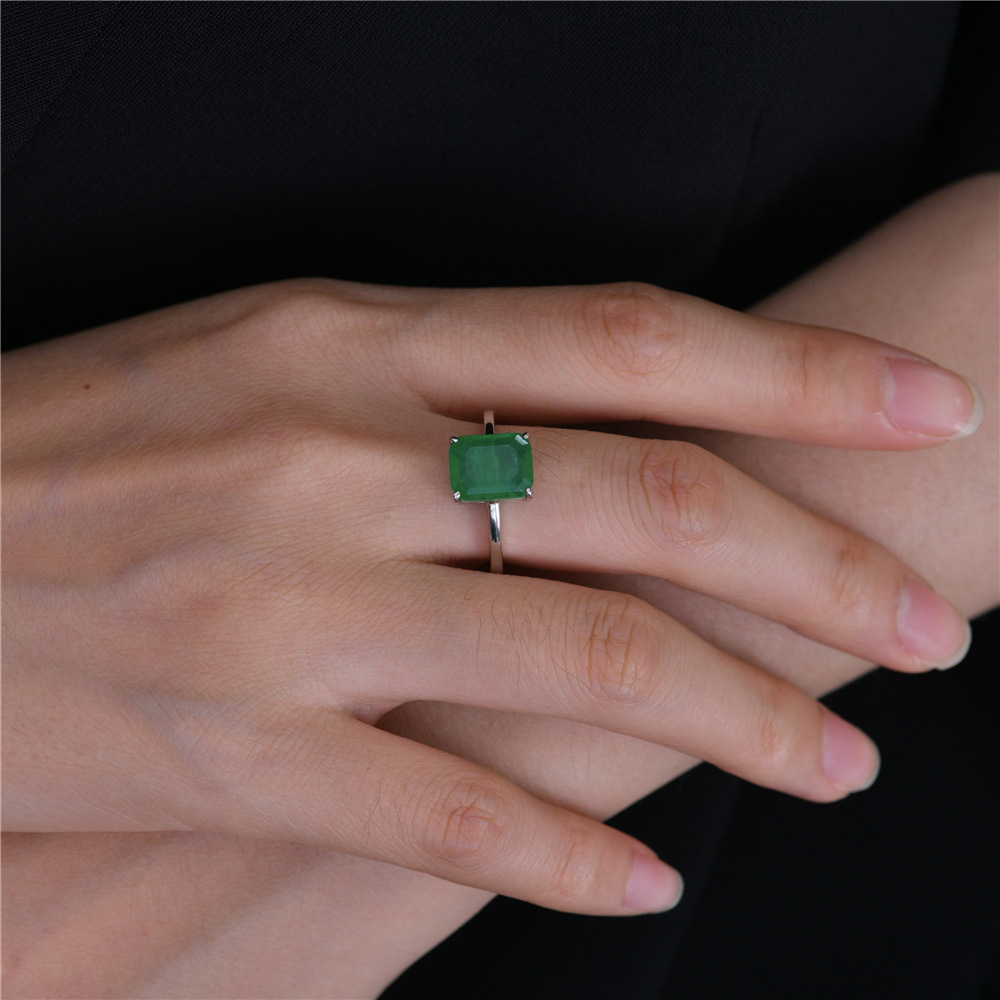 4Ct Emerald Cut Green Engagement Ring In Sterling Silver