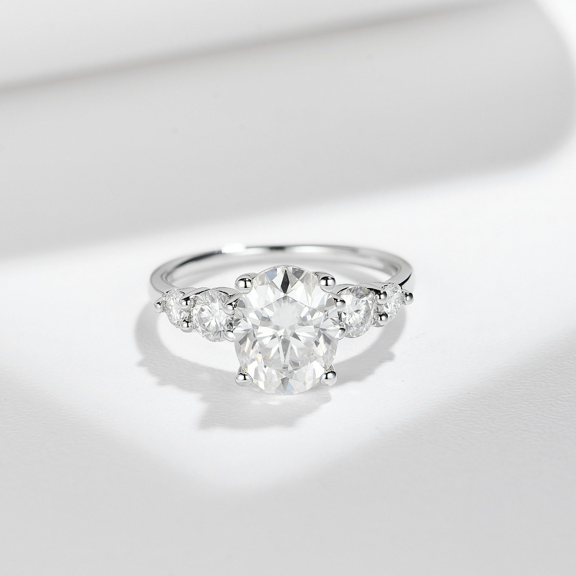 3Ct Moissanite Oval Cut Side Chic Five-Stone Sterling Silver Engagement Ring