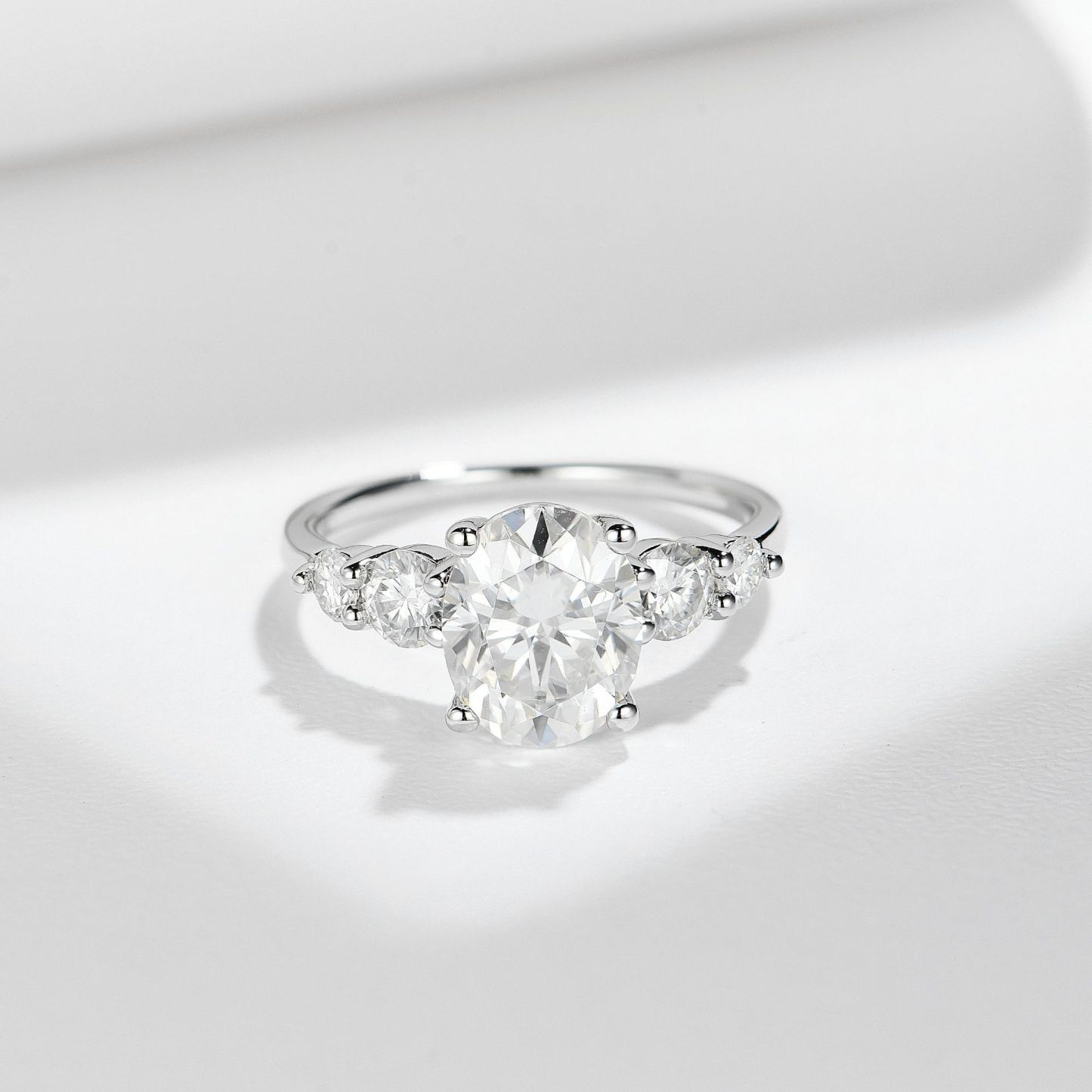 3Ct Moissanite Oval Cut Side Chic Five-Stone Sterling Silver Engagement Ring