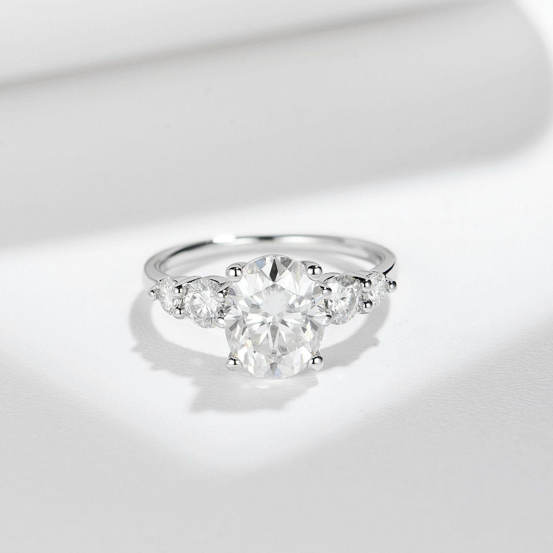 3Ct Moissanite Oval Cut Side Chic Five-Stone Sterling Silver Engagement Ring