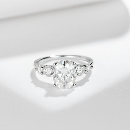 3Ct Moissanite Oval Cut Side Chic Five-Stone Sterling Silver Engagement Ring
