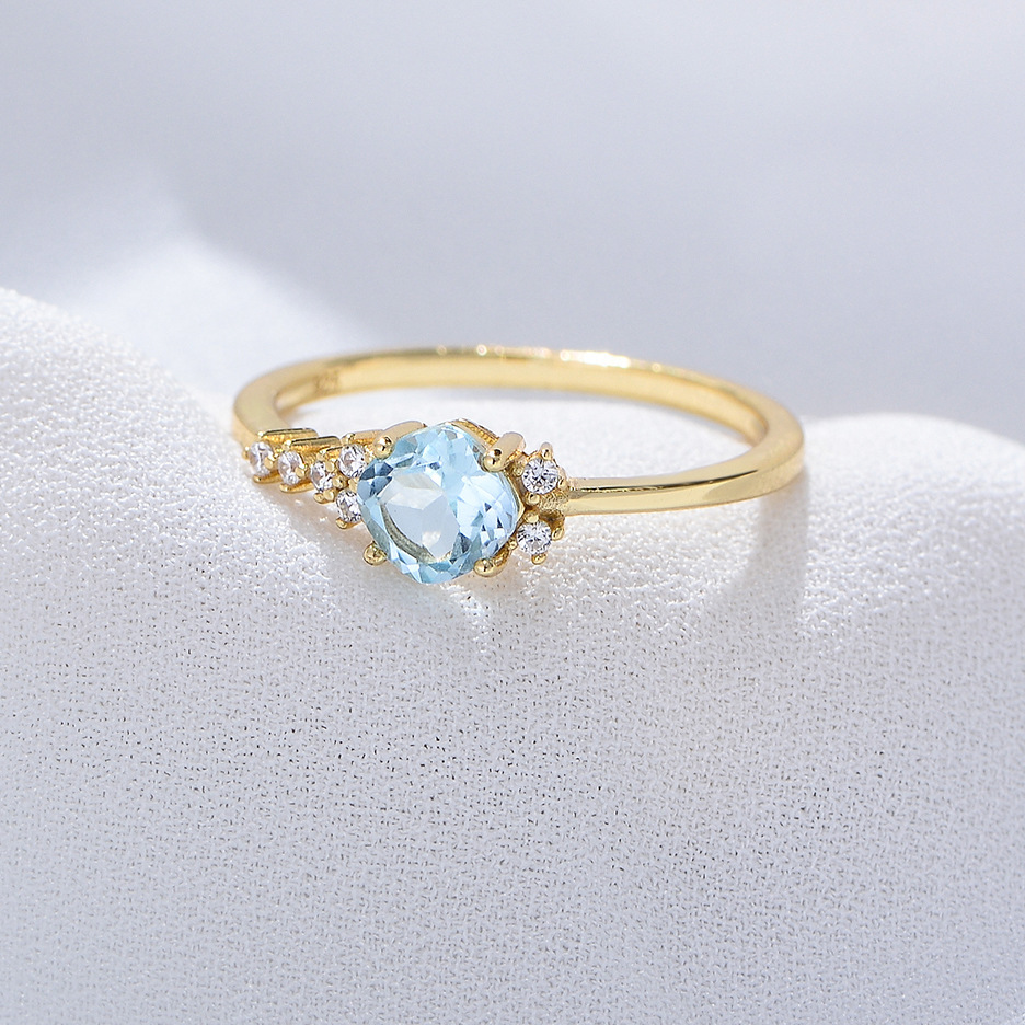 Aquamarine Blue Minimalist Luxury Design Engagement Ring in Sterling Silver