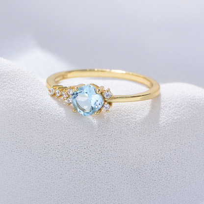 Aquamarine Blue Minimalist Luxury Design Engagement Ring in Sterling Silver