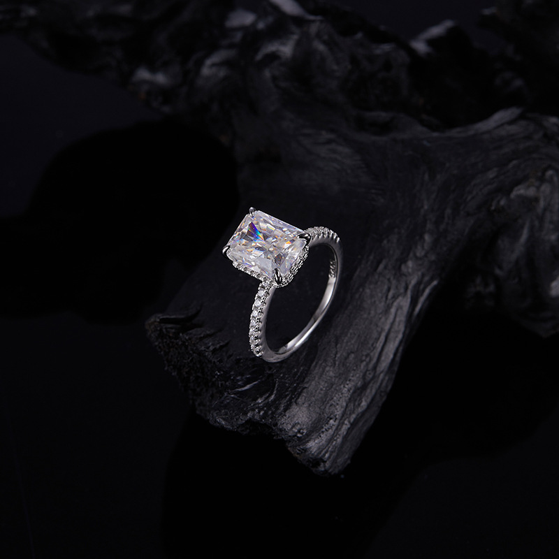 4Ct Radiant Cut Moissanite Sterling Silver Engagement Ring