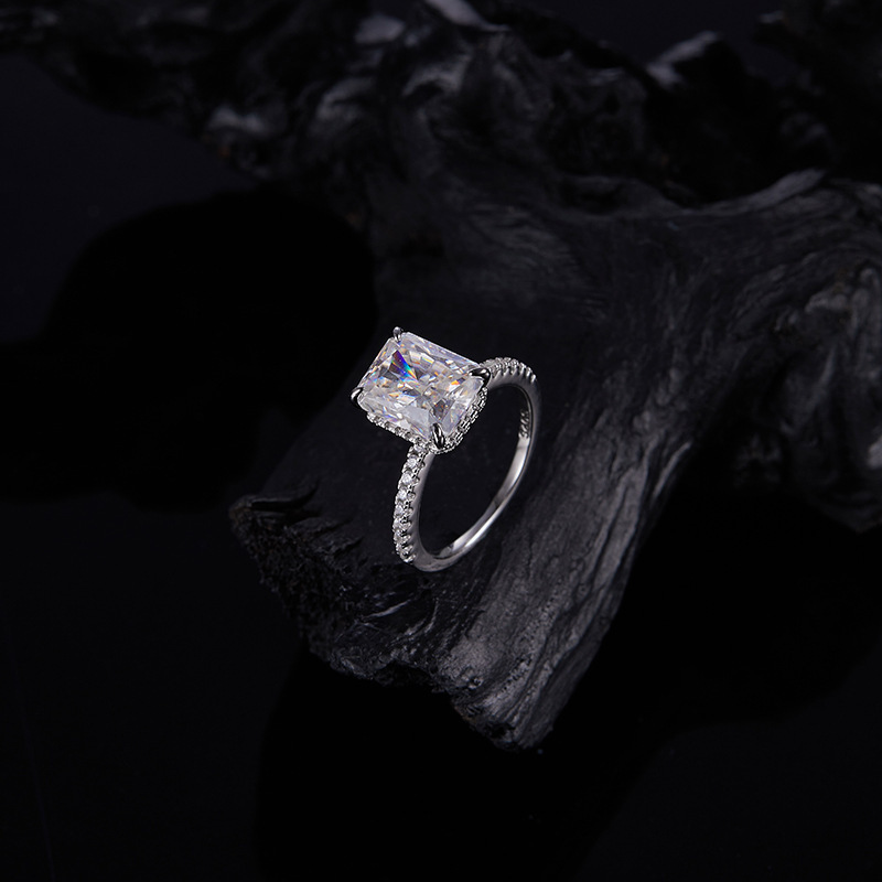 4Ct Radiant Cut Moissanite Sterling Silver Engagement Ring