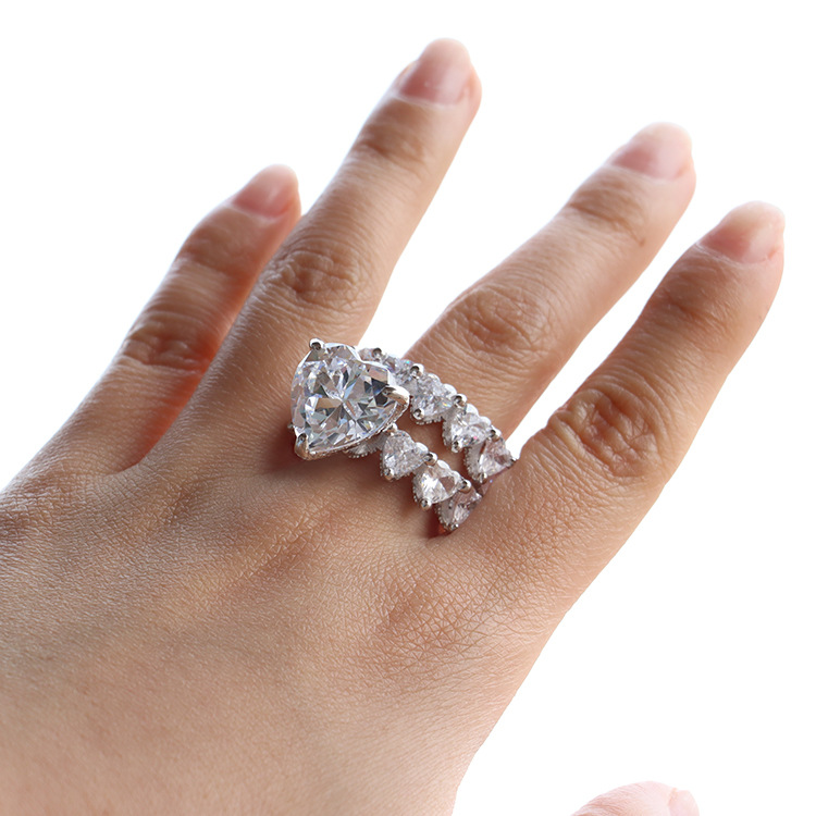 7Ct Heart-Shaped Full Pave Row Fashionable Design Wedding Ring Set In Sterling Silver-Sterling Silver-lornajewelry