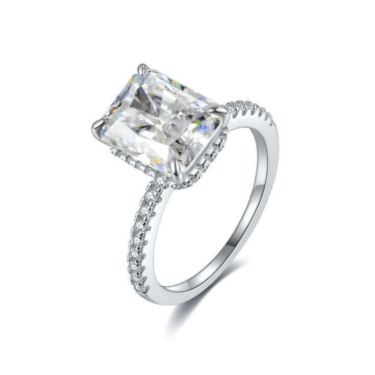4Ct Radiant Cut Moissanite Sterling Silver Engagement Ring