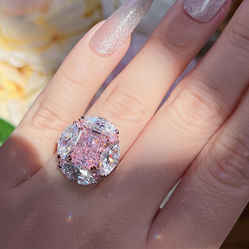 4Ct Pink Diamond Radiant Cut Prong Setting Luxury Style Ring-Sterling Silver-lornajewelry
