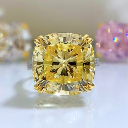 11Ct Yellow Cushion Cut Gemstone Solitaire Ring-Sterling Silver-lornajewelry