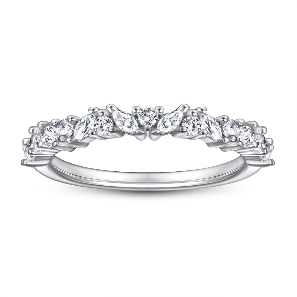 Sterling Silver Classic Half Eternity Thin Wedding Band 