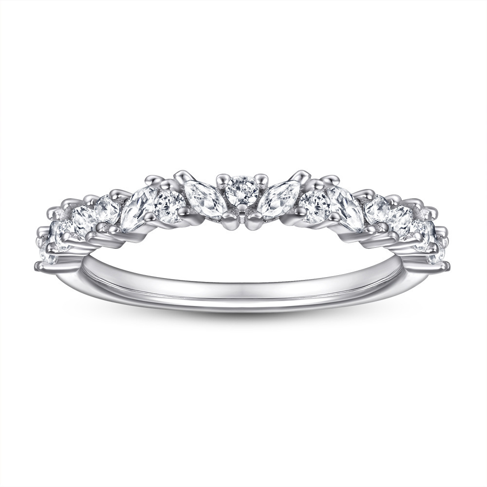 Sterling Silver Classic Half Eternity Thin Wedding Band 