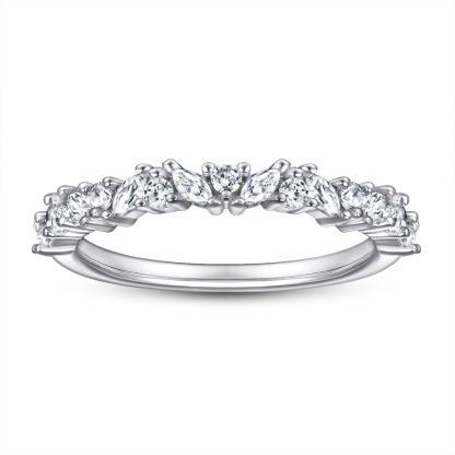 Sterling Silver Classic Half Eternity Thin Wedding Band 