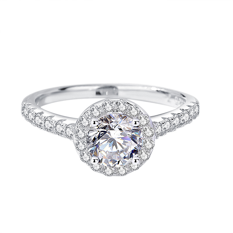 1Ct Moissanite Round Cut Halo Pave Setting Ring-Sterling Silver-lornajewelry