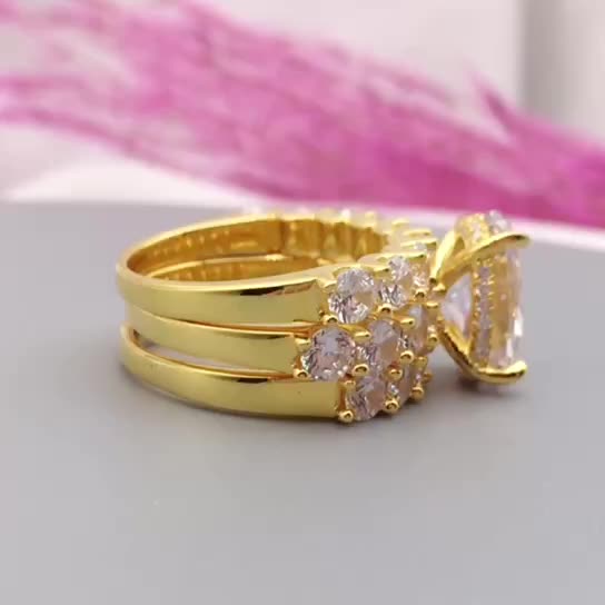 9CT Oval Cut 3-Piece Wedding Ring Set in Sterling Silver-Sterling Silver-lornajewelry