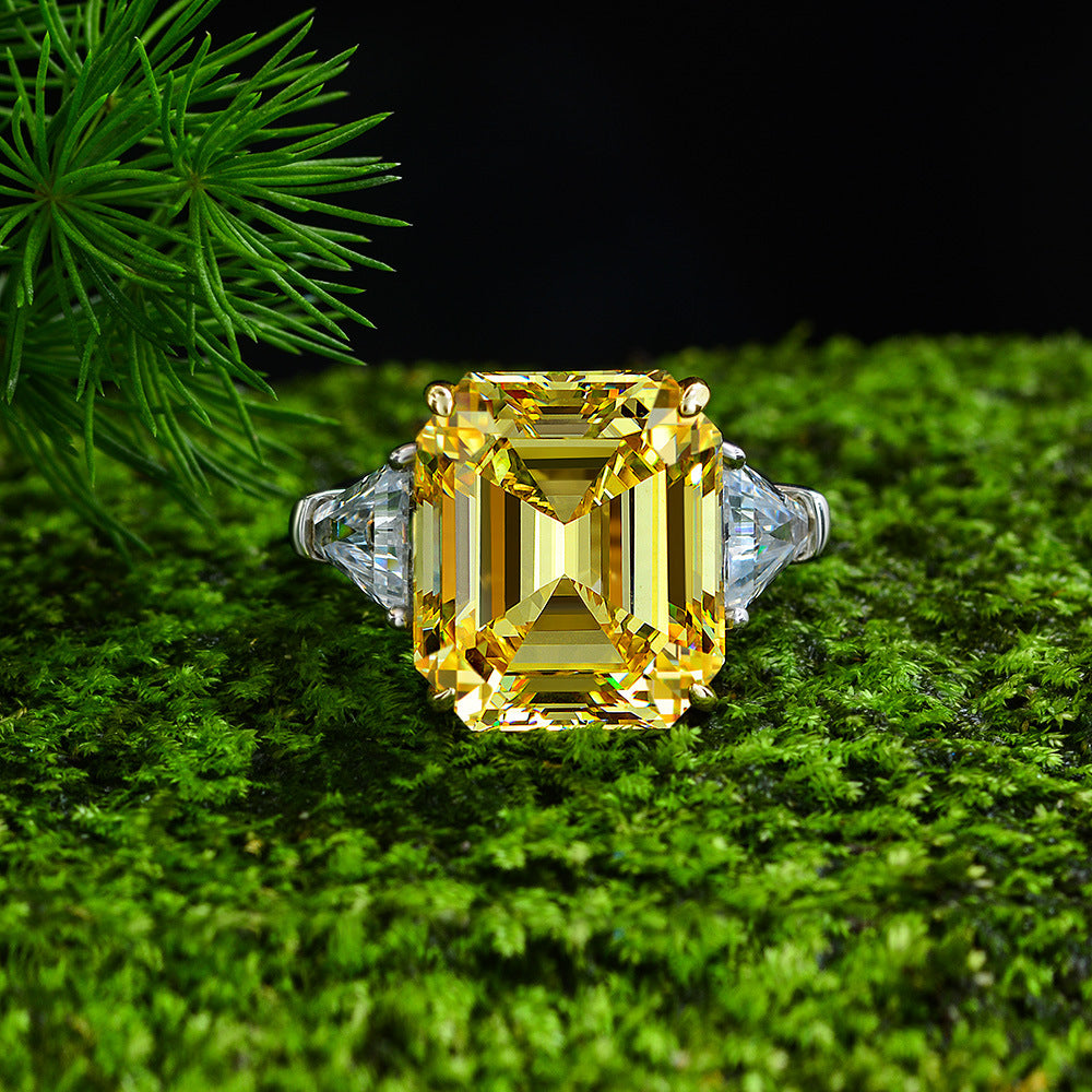 7Ct Yellow Sapphire Asscher Cut and Trillion Cut Three Stone Engagement Ring for Her-Sterling Silver-lornajewelry