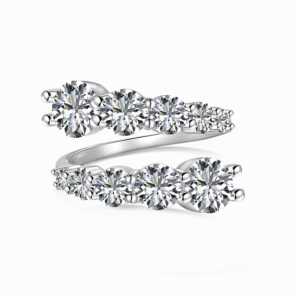 Moissanite Graduated Round Cut Two-Row Wrap Band in Sterling Silver