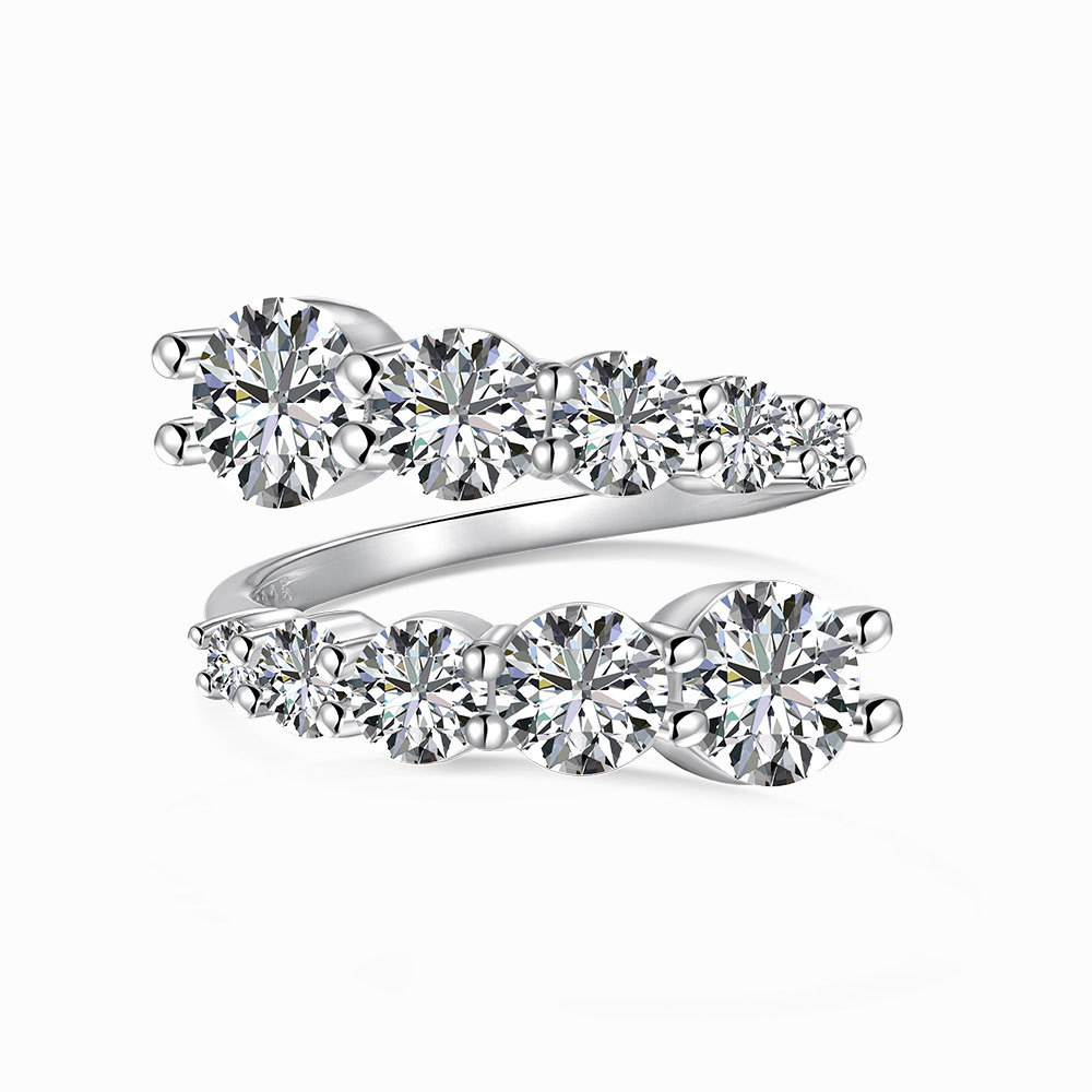 Moissanite Graduated Round Cut Two-Row Wrap Band in Sterling Silver
