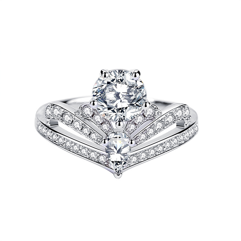 1Ct Moissanite White Round Cut and Pear Cut Pave Setting Crown Style Ring-Sterling Silver-lornajewelry