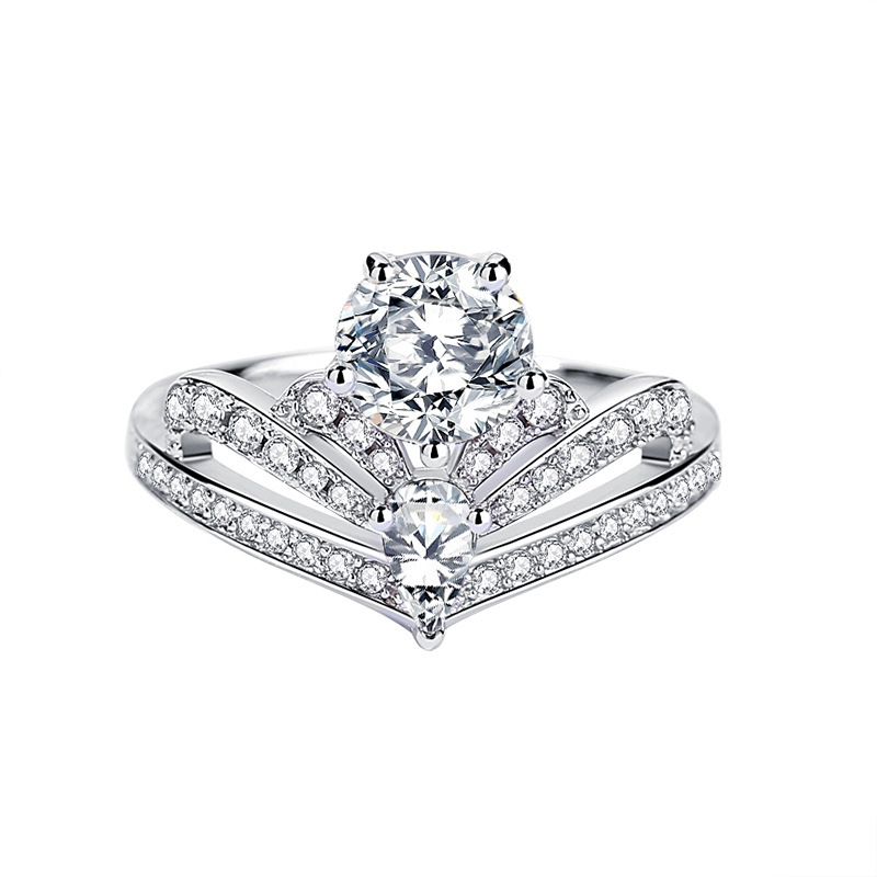 1Ct Moissanite White Round Cut and Pear Cut Pave Setting Crown Style Ring-Sterling Silver-lornajewelry