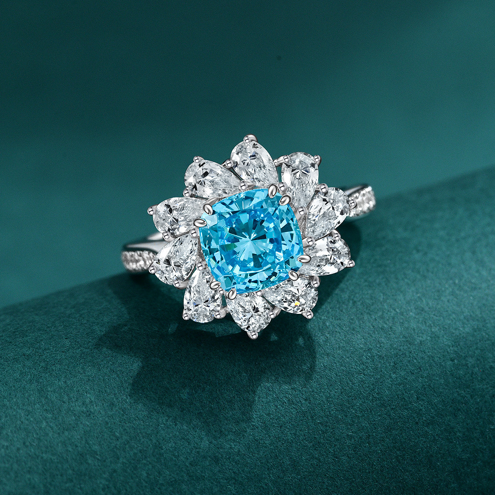 2.5Ct Cushion Cut Aquamarine Gemstone Halo Design Ring