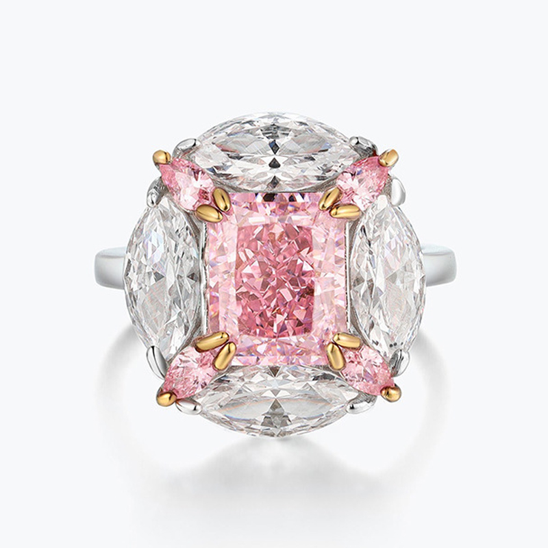 4Ct Pink Diamond Radiant Cut Prong Setting Luxury Style Ring-Sterling Silver-lornajewelry