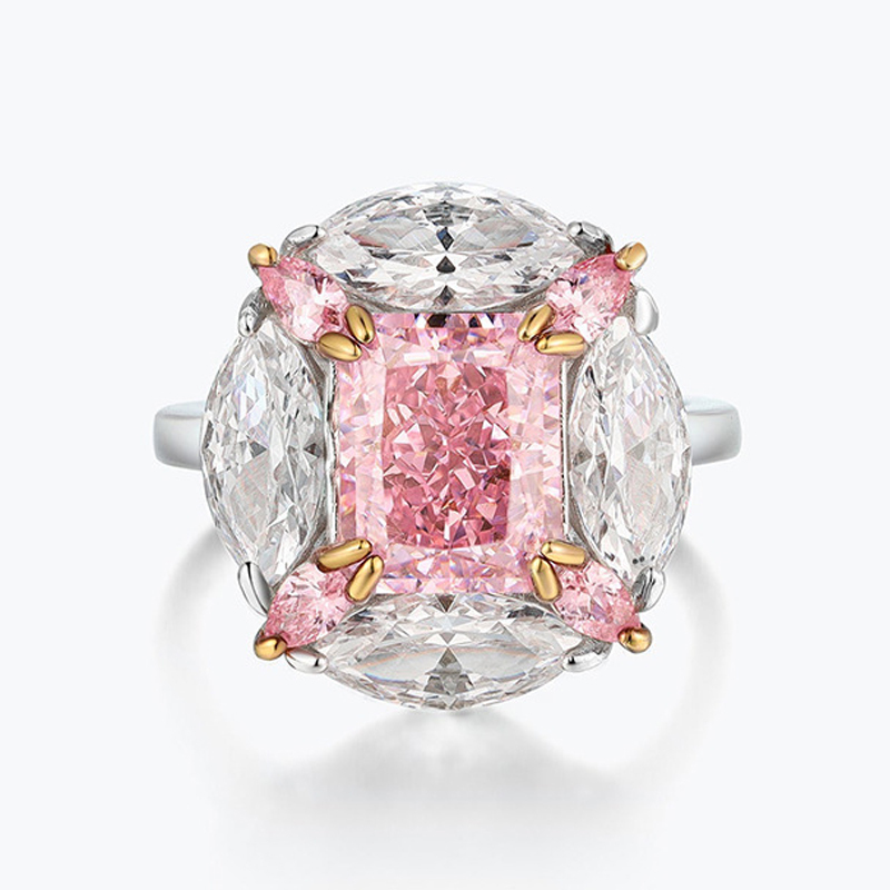 4Ct Pink Diamond Radiant Cut Prong Setting Luxury Style Ring-Sterling Silver-lornajewelry