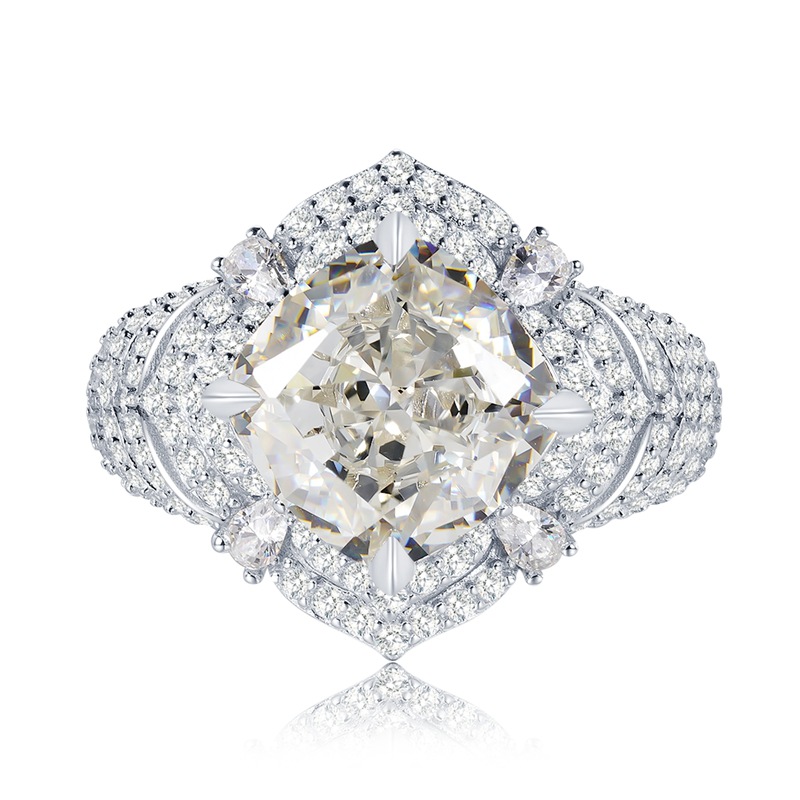 5Ct Cushion Cut Pave Halo Luxury Setting Ring-Sterling Silver-lornajewelry