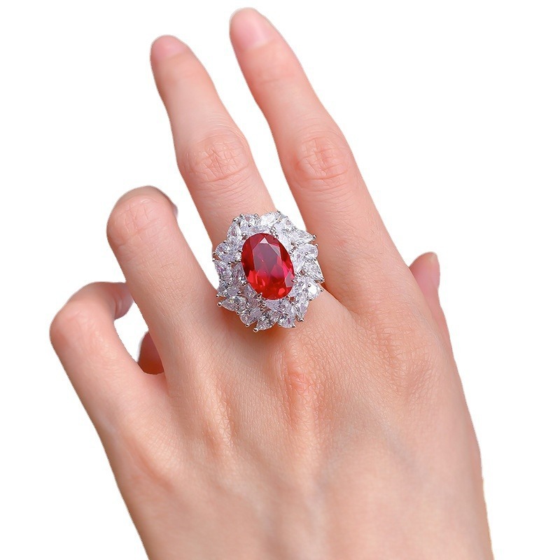 4Ct Ruby Oval Cut Marquise Halo Setting Ring-Sterling Silver-lornajewelry