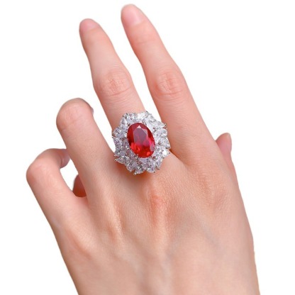 4Ct Ruby Oval Cut Marquise Halo Setting Ring-Sterling Silver-lornajewelry