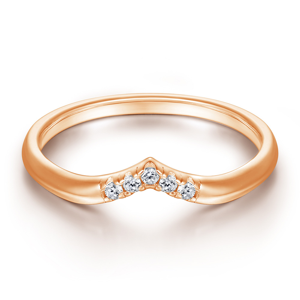 V-shape Rose Gold White Wedding Band